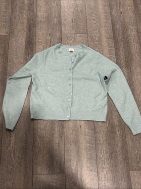 A new day bedazzled Mint Crewneck Button Sweater